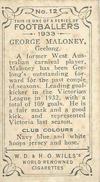 1933 Wills's Victorian Footballers (Small) #12 George Moloney Back